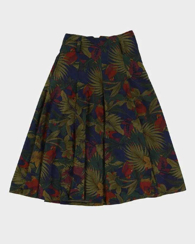 1990s High Waisted Parrot Patterned Skirt - S tiered skirt playful