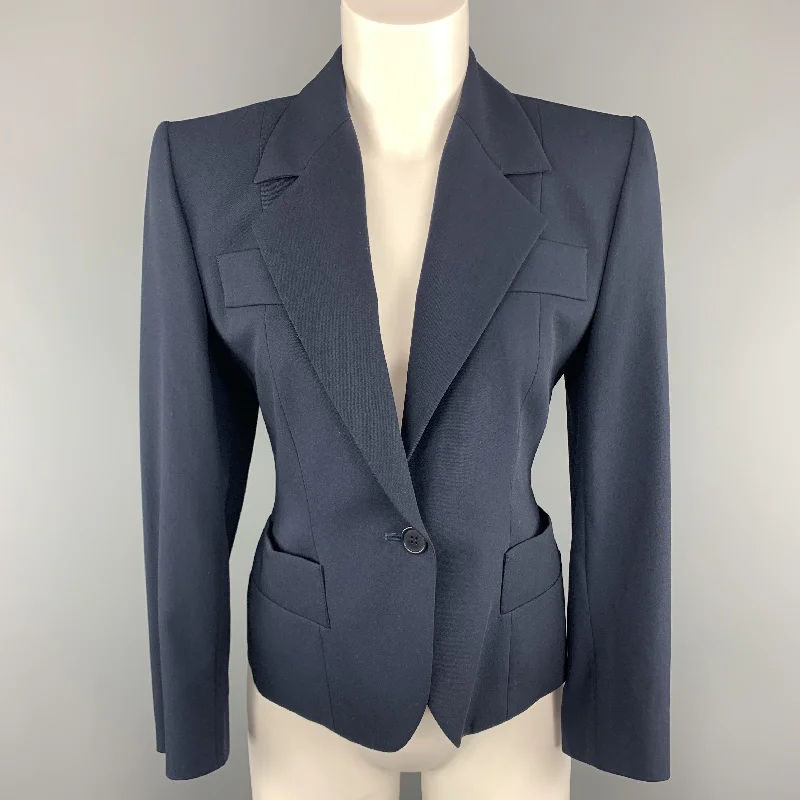 YVES SAINT LAURENT Size 6 Navy Virgin Wool Cropped Sport Jacket Fleece Jacket Down Jacket Parka YVES SAINT LAURENT Size 6 Navy Virgin Wool Cropped Sport Jacket Fleece Jacket Down Jacket Parka