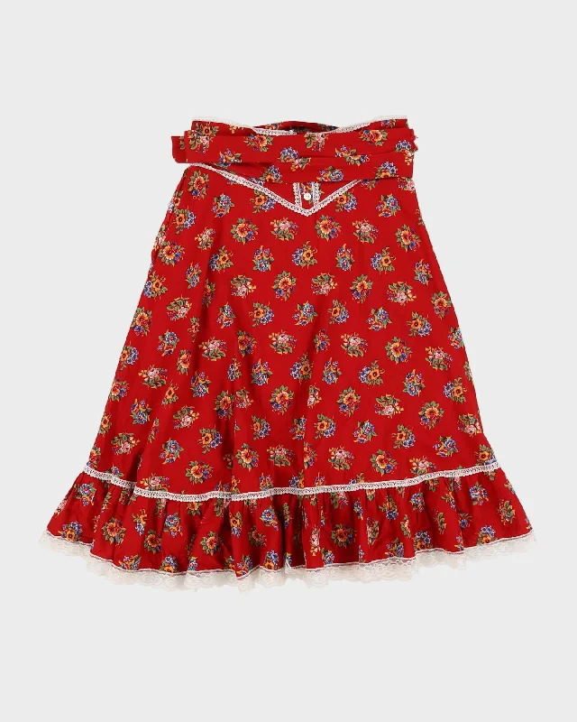 Vintage 1990s Red Patterned Prairie Skirt - S leather skirt sleek