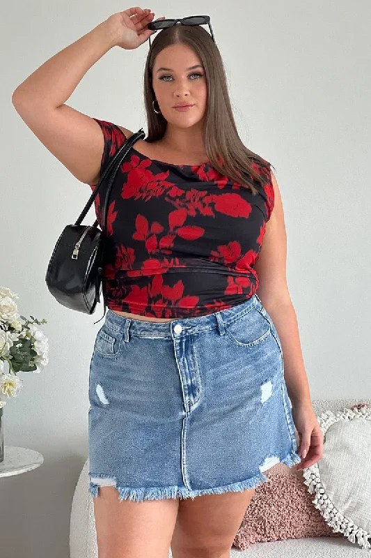 Denim Contrast Stitch Distressed Mini Skirt velvet skirt plush