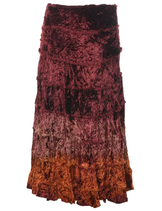 Velour Dark Brown Y2K Midi Skirt - L zip skirt side