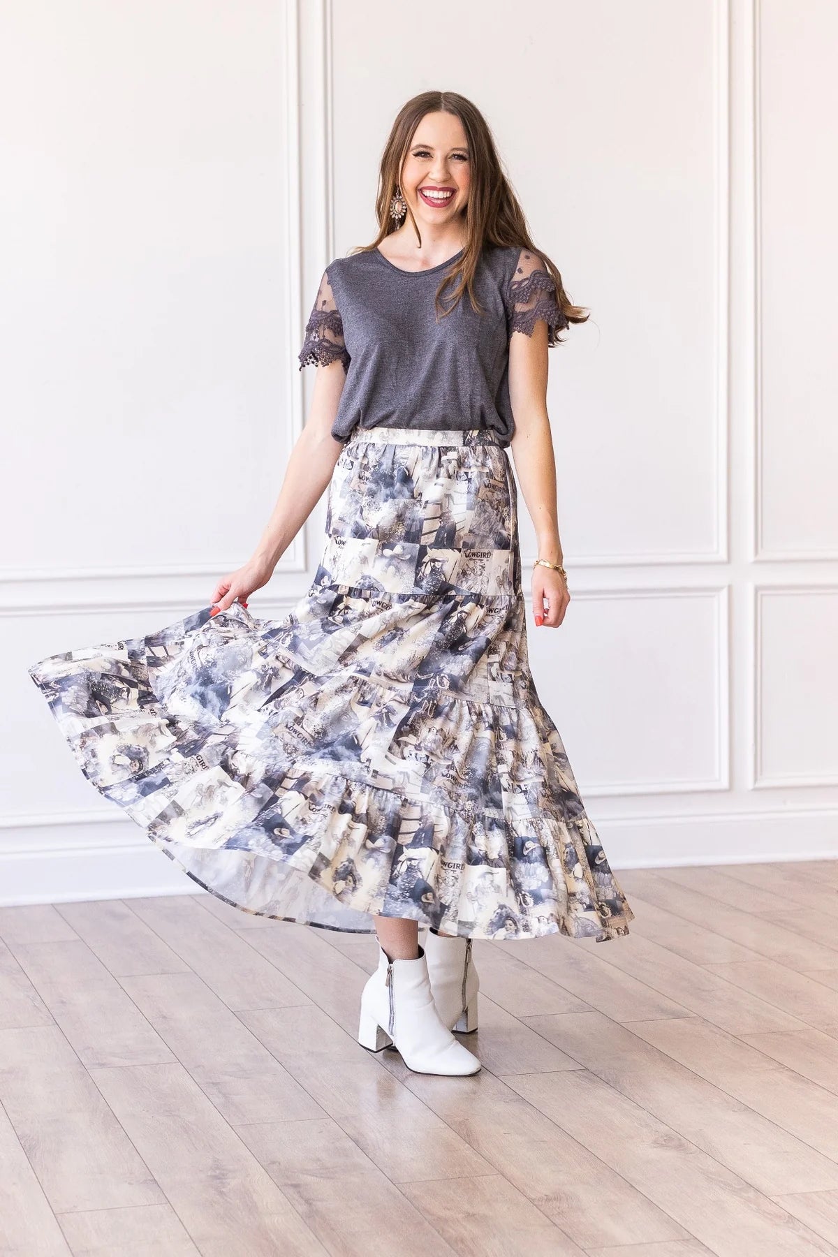COWGIRL ROMANCE TIERED MAXI SKIRT chiffon skirt airy