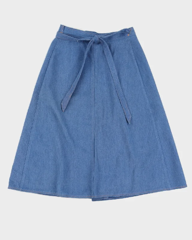 Vintage 90s St Michael Denim Tie Up Side Midi Skirt - M wool skirt sturdy