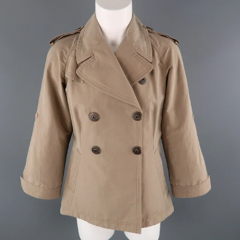 BRUNELLO CUCINELLI Size 4 Khaki Cotton Double Breasted A Line Trench Jacket Elasticated Jacket Padded Jacket Insulated Jacket BRUNELLO CUCINELLI Size 4 Khaki Cotton Double Breasted A Line Trench Jacket Elasticated Jacket Padded Jacket Insulated Jacket