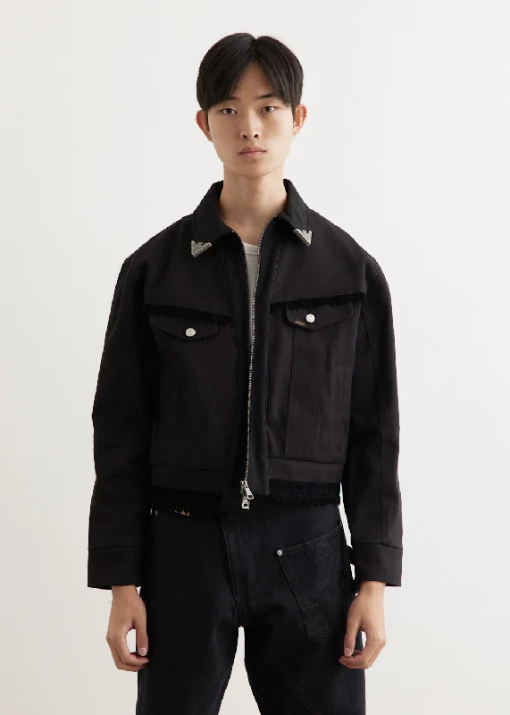 Cowboy Cotton Zip-Up Jacket A-Line Jacket Boat Neck Shawl Collar