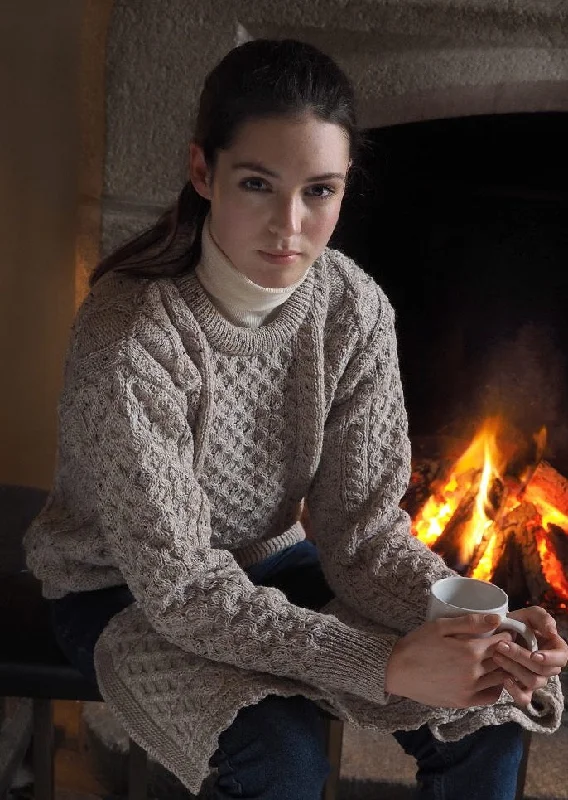 Inis Mor Aran Sweater | Oatmeal Cable Knit Ribbed Knit Lace Knit