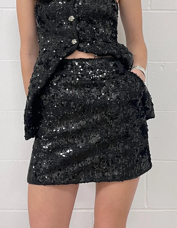 Flakes Skirt in Black linen skirt breathable