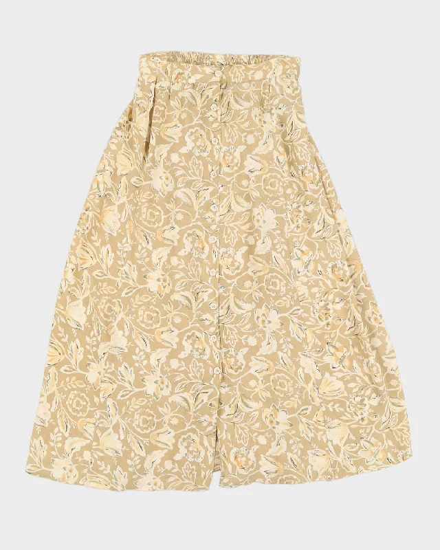 Vintage 90s Symphony Beige Floral Button Down Skirt - M wool skirt breathable