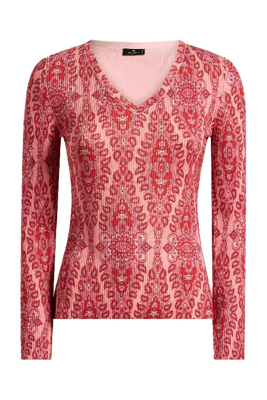 LONG SLEEVE VNECK SWEATER Graphic Sweater Embroidered Appliqued