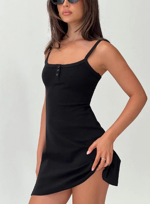 Baseline Rib Mini Dress Black Comfortable One-Shoulder Mini Dress