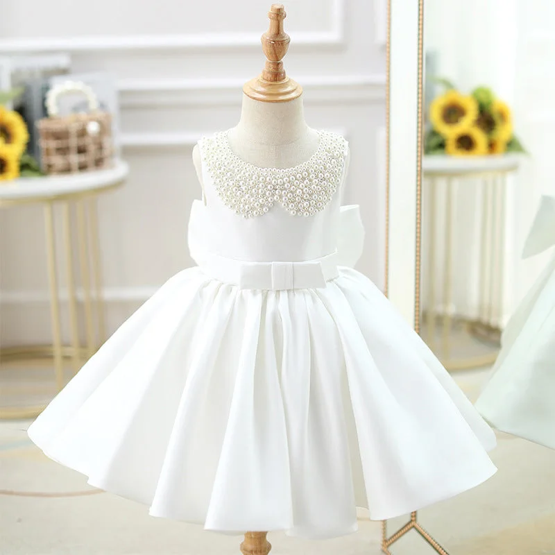 Toddler First Communion Dress Baby Girl Princess Party Dress White Bead Collar Flower Girl Dress Tunics Yoga stretchy Toddler First Communion Dress Baby Girl Princess Party Dress White Bead Collar Flower Girl Dress Tunics Yoga stretchy