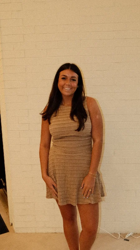 Sovere Linea Mini Dress in Mocha Trendy Cut-Out Mini Dress