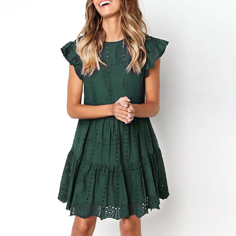 Hollow Out Ruched A-Line mini dress woman Ruffles Sleeve beach dress woman basic O-Neck dresses summer sukienka de verano#G6 Stylish Button-Down Mini Dress Hollow Out Ruched A-Line mini dress woman Ruffles Sleeve beach dress woman basic O-Neck dresses summer sukienka de verano#G6 Stylish Button-Down Mini Dress