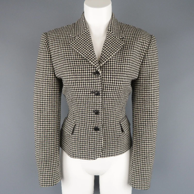 RALPH LAUREN Size 10 Cream & Black Houndstooth Wool / Cashmere Cropped Jacket Cardigan Sweater Pullover RALPH LAUREN Size 10 Cream & Black Houndstooth Wool / Cashmere Cropped Jacket Cardigan Sweater Pullover