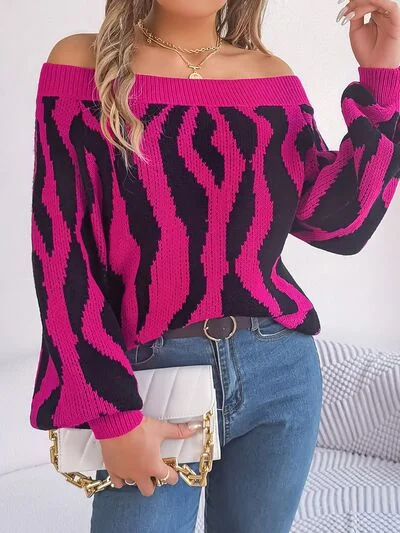 Off-Shoulder Animal Print Long Sleeve Sweater Wool Sweater Cotton Sweater Cashmere Sweater Off-Shoulder Animal Print Long Sleeve Sweater Wool Sweater Cotton Sweater Cashmere Sweater