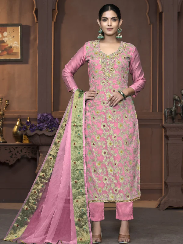 Pink Party Wear Readymade Pant Suit With Wevon Designer Hand Work Classic Chino Pants Pink Party Wear Readymade Pant Suit With Wevon Designer Hand Work Classic Chino Pants