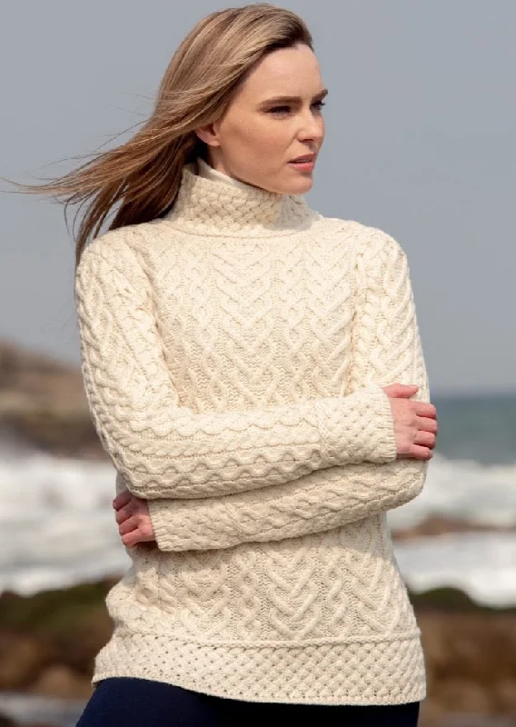 Aran Crafts Hearts High Neck Sweater | Natural Graphic Sweater Embroidered Appliqued Aran Crafts Hearts High Neck Sweater | Natural Graphic Sweater Embroidered Appliqued